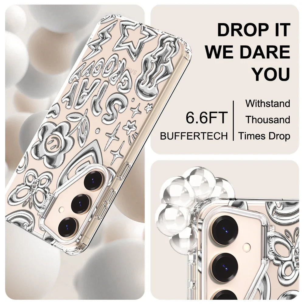 Silver Chrome Art (Flat Print) Phone Case - Samsung Galaxy S24 Case Clear