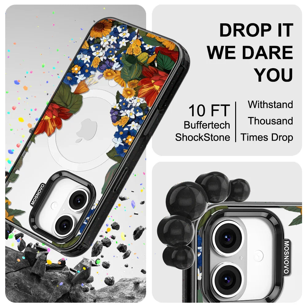 Floral Garden Phone Case - iPhone 16 Plus Case Clear Black ShockStone With MagSafe