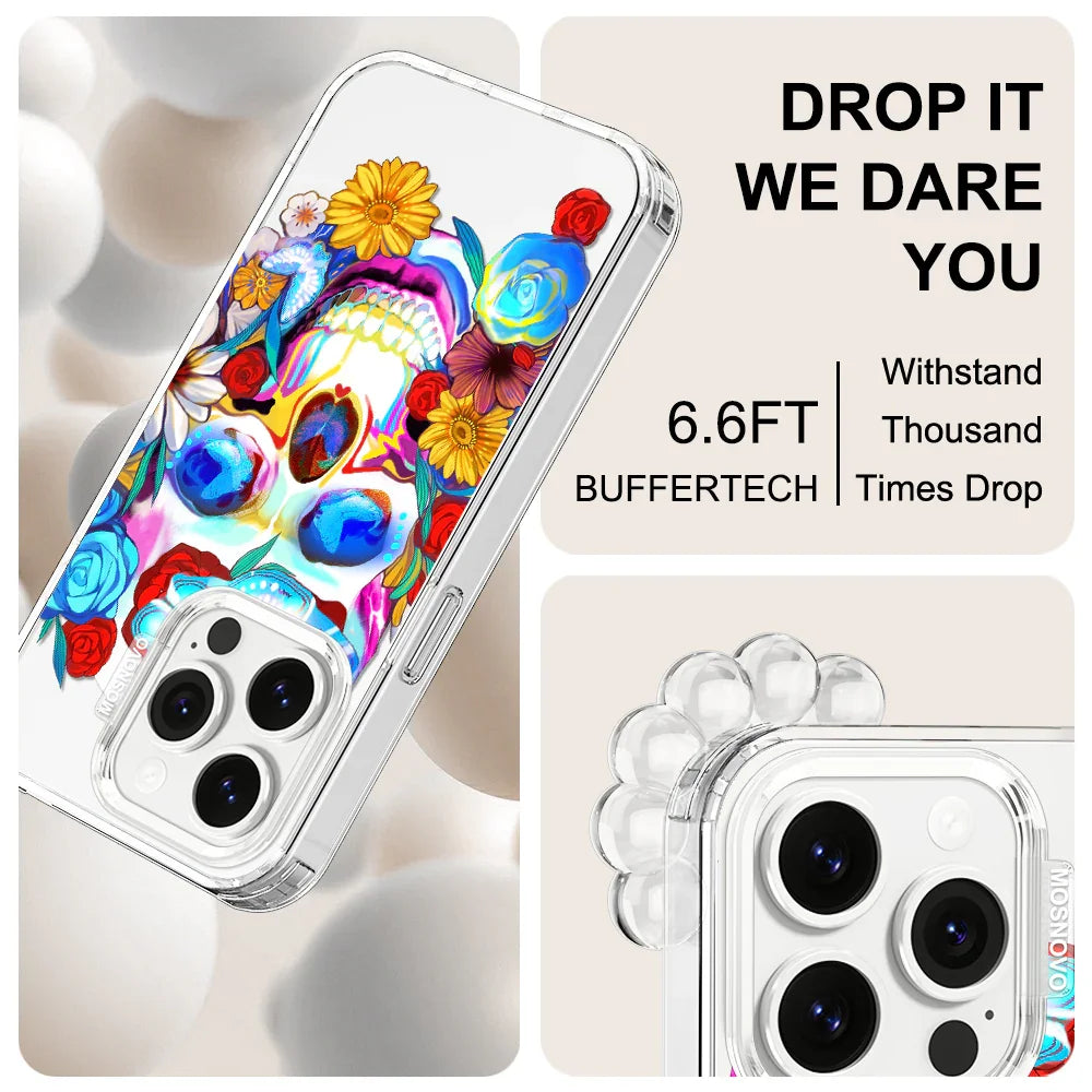 Sugar Flower Skull Phone Case - iPhone 14 Pro Case Clear