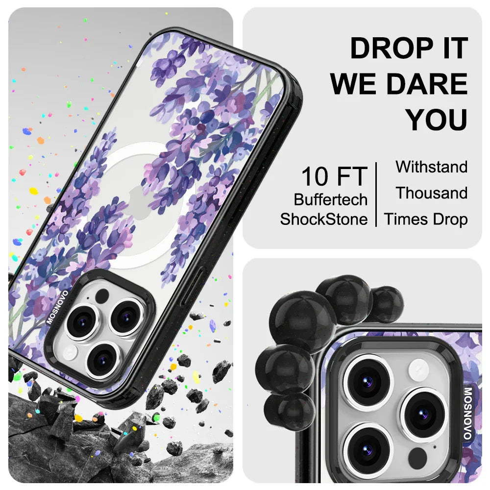 Lavender Phone Case - iPhone 16 Pro Case Clear Black ShockStone With MagSafe