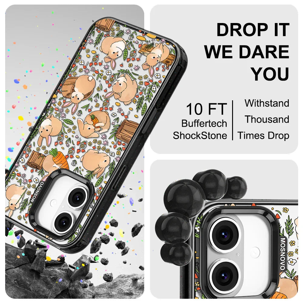 Cute Bunny Garden Phone Case - iPhone 16 Case Clear Black ShockStone