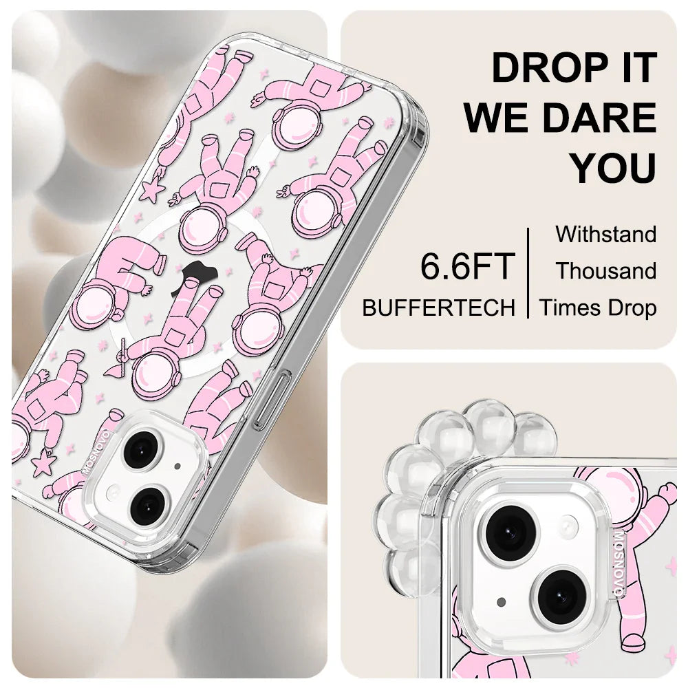 Pink Astronaut Phone Case - iPhone 13 Case Clear With MagSafe