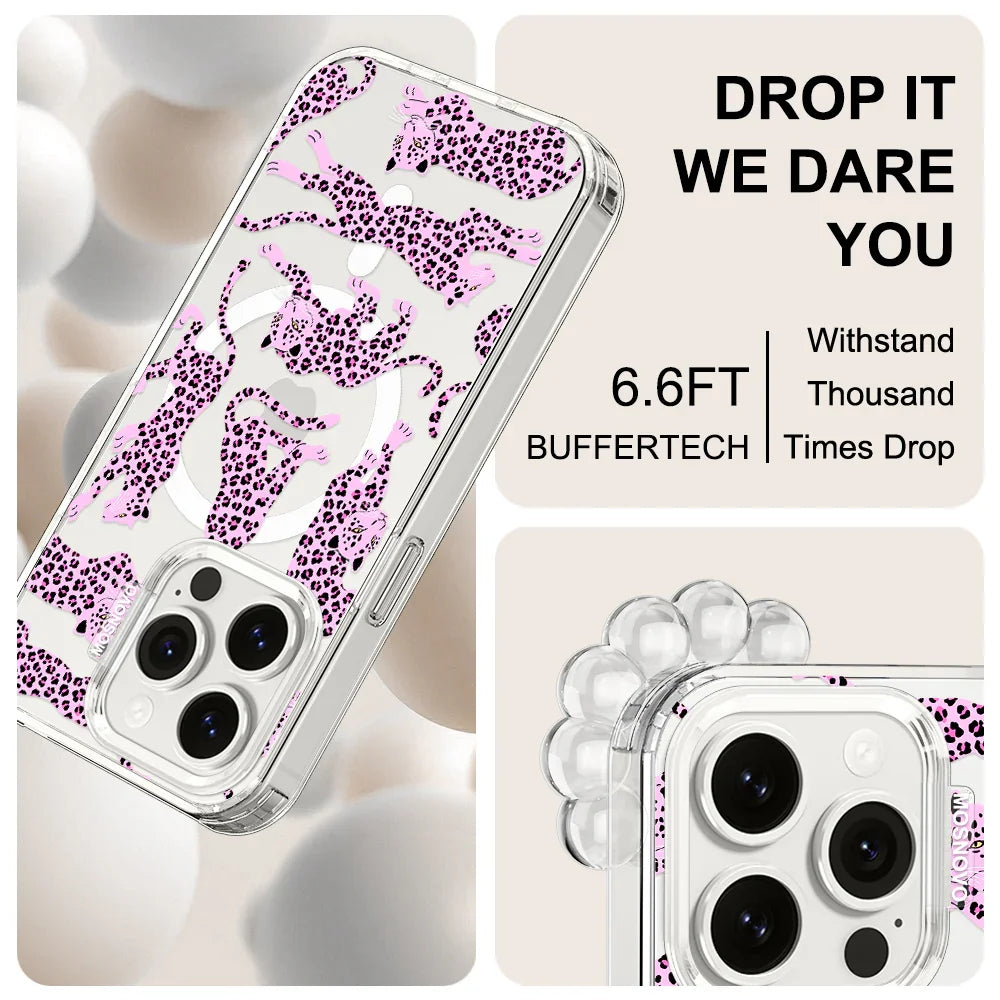 Pink Leopard Phone Case - iPhone 15 Pro Case Clear With MagSafe