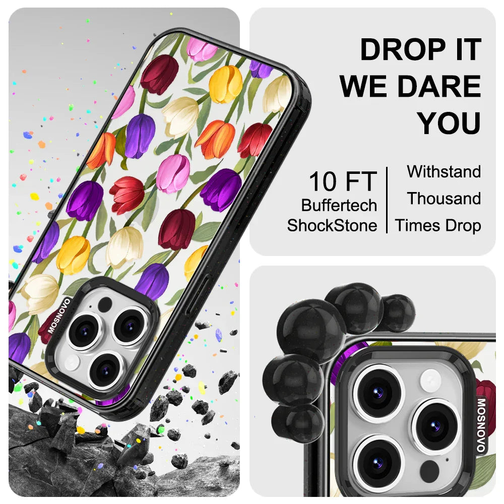 Colorful Tulips Phone Case - iPhone 16 Pro Case Clear Black ShockStone