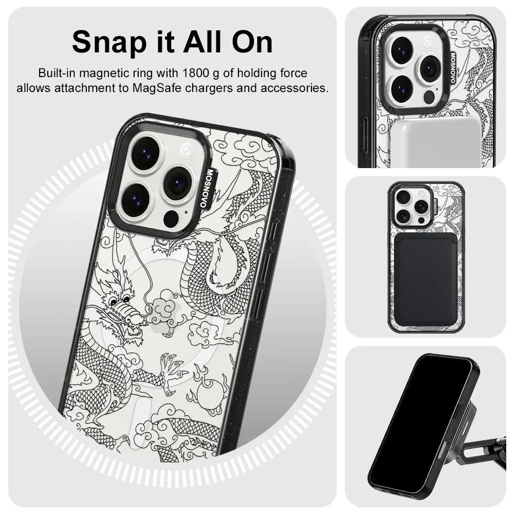 Black Dragon Phone Case - iPhone 16 Pro Case Clear Black ShockStone With MagSafe