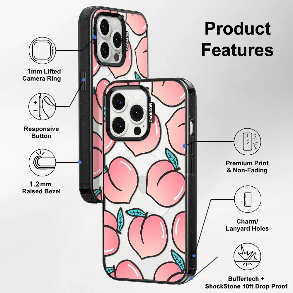 Cute Peach Phone Case - iPhone 14 Pro Max Case Clear Black ShockStone With MagSafe