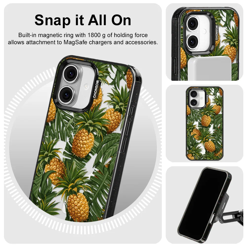Pineapples Phone Case - iPhone 16 Case Clear Black ShockStone With MagSafe