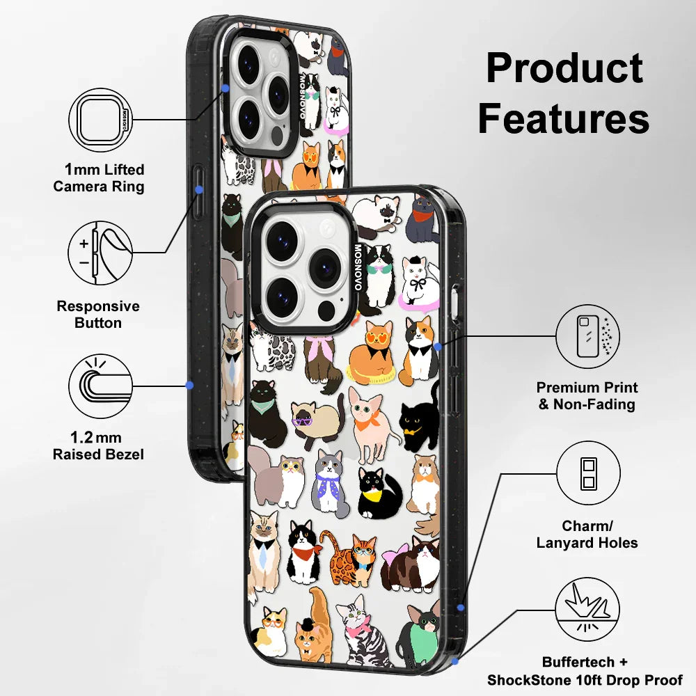 Cute Cat Phone Case - iPhone 14 Pro Max Case Clear Black ShockStone
