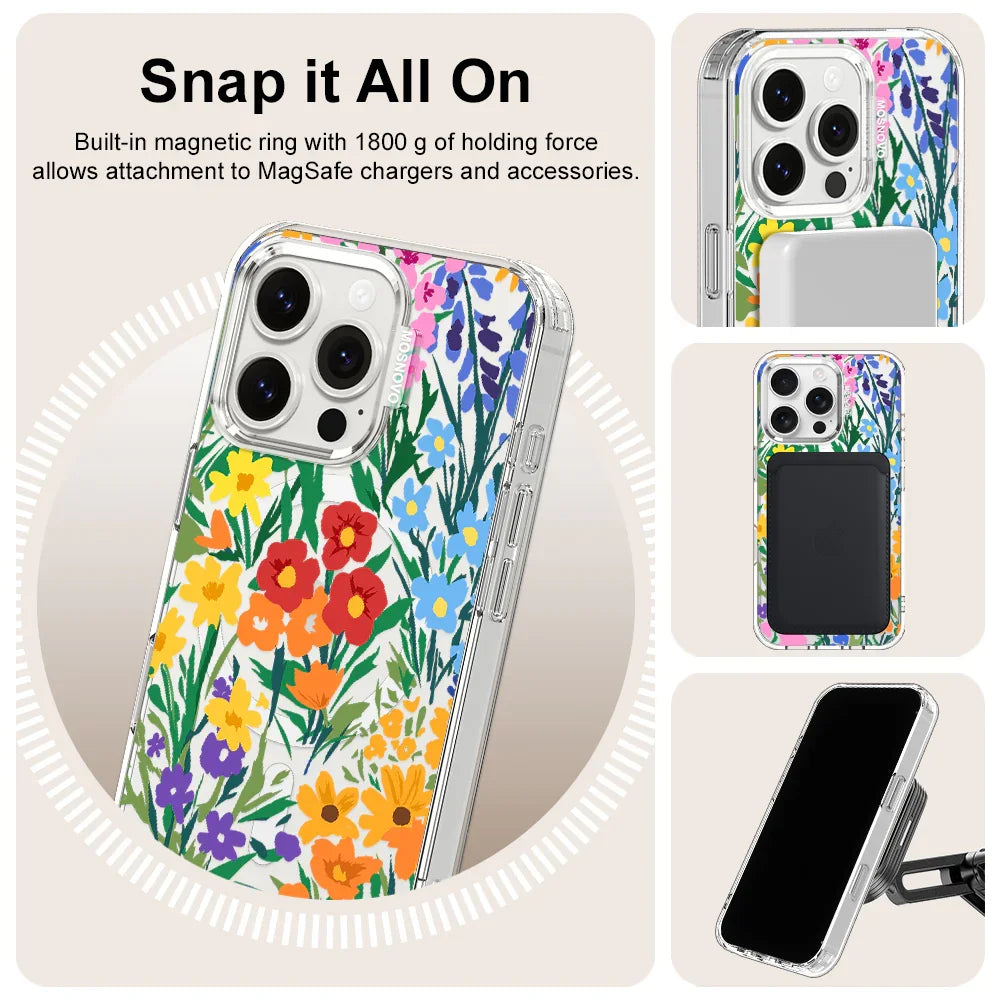 Spring Botanical Flower Floral Phone Case - iPhone 16 Pro Case Clear With MagSafe