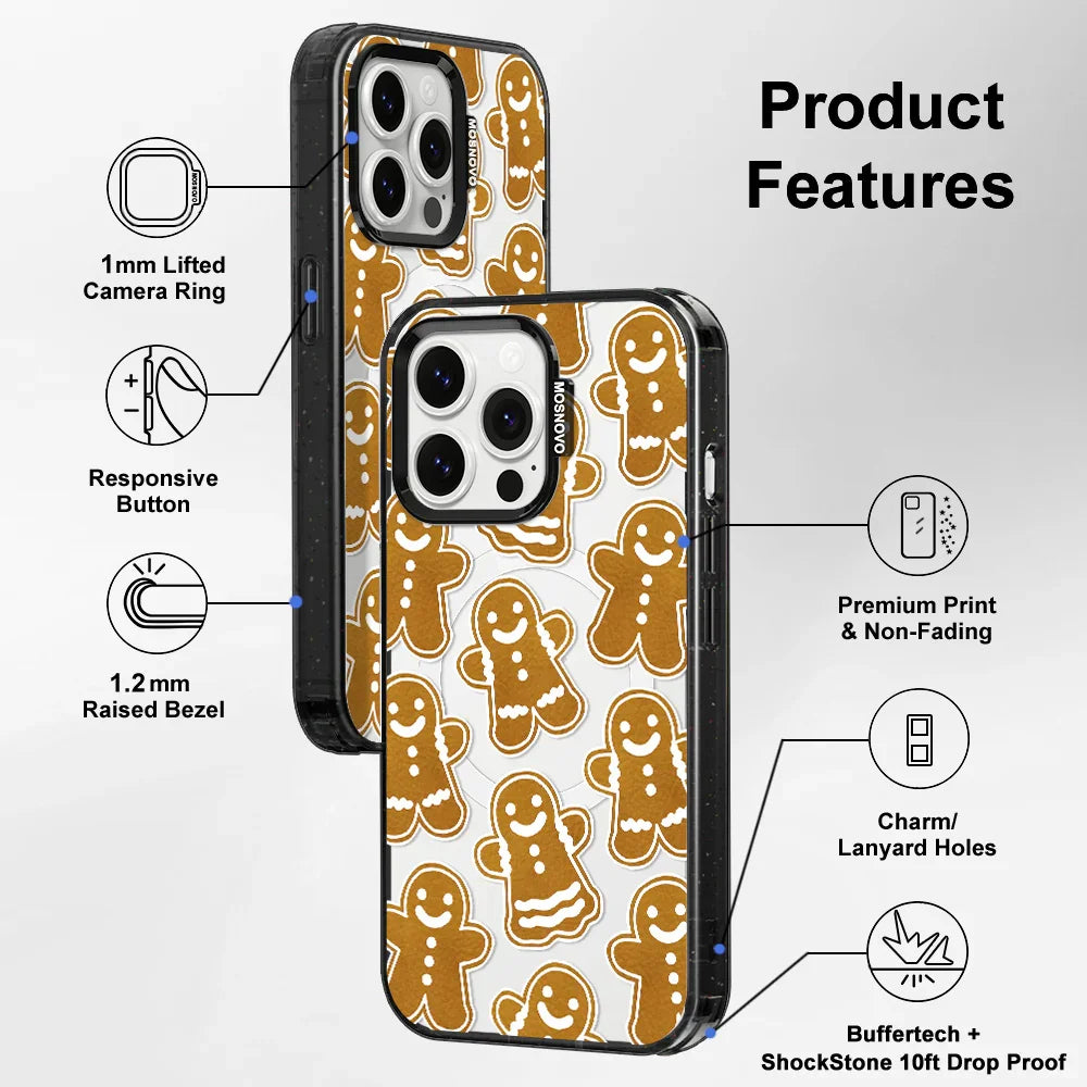 Ginger Breadman Phone Case - iPhone 14 Pro Max Case Clear Black ShockStone With MagSafe