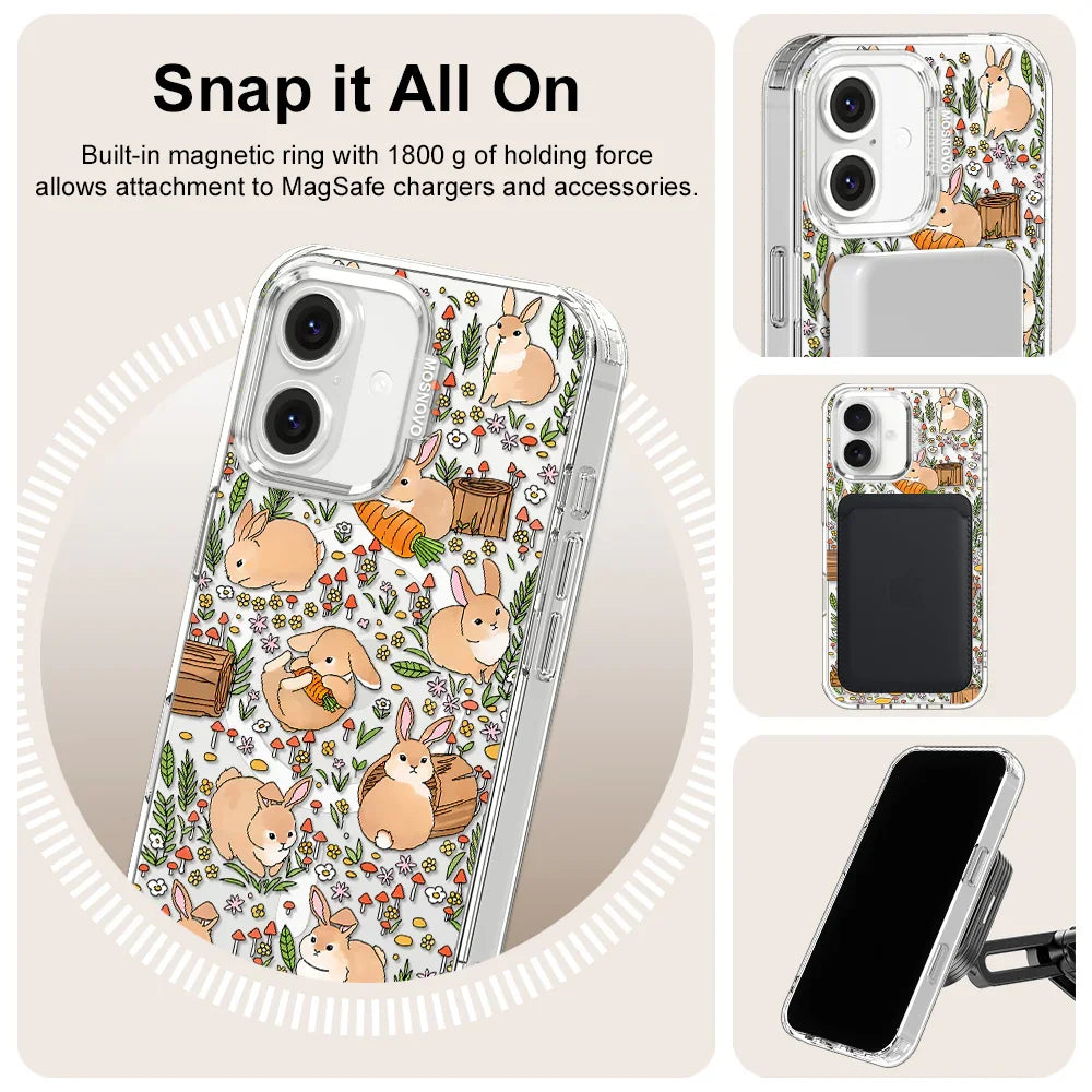 Cute Bunny Garden Phone Case - iPhone 16 Case Clear With MagSafe