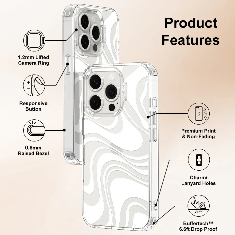 White Swirl Phone Case - iPhone 15 Pro Case Clear