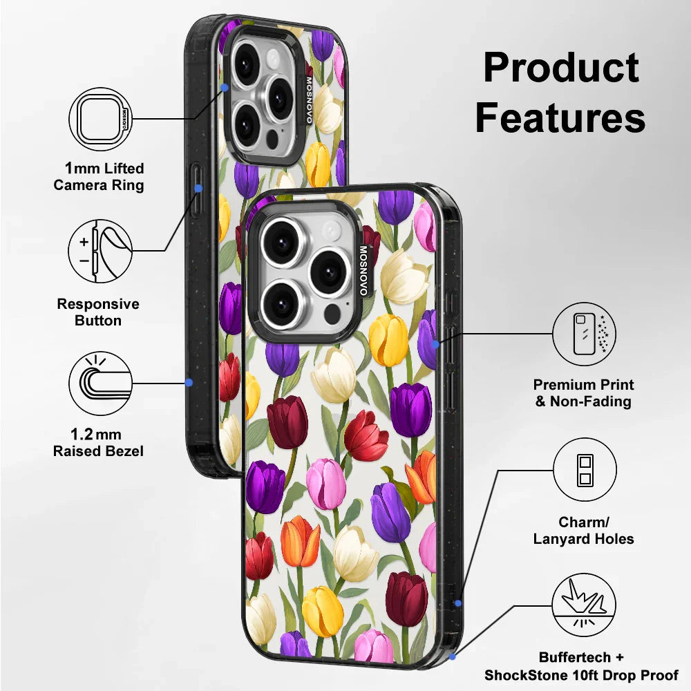 Colorful Tulips Phone Case - iPhone 15 Pro Case Clear Black ShockStone