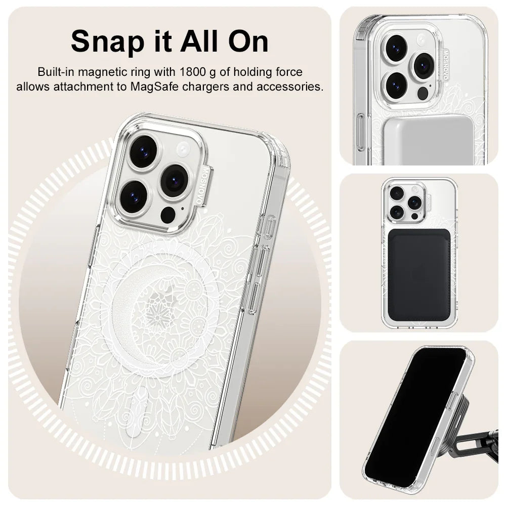Celestial Moon Mandala Phone Case - iPhone 16 Pro Case Clear With MagSafe