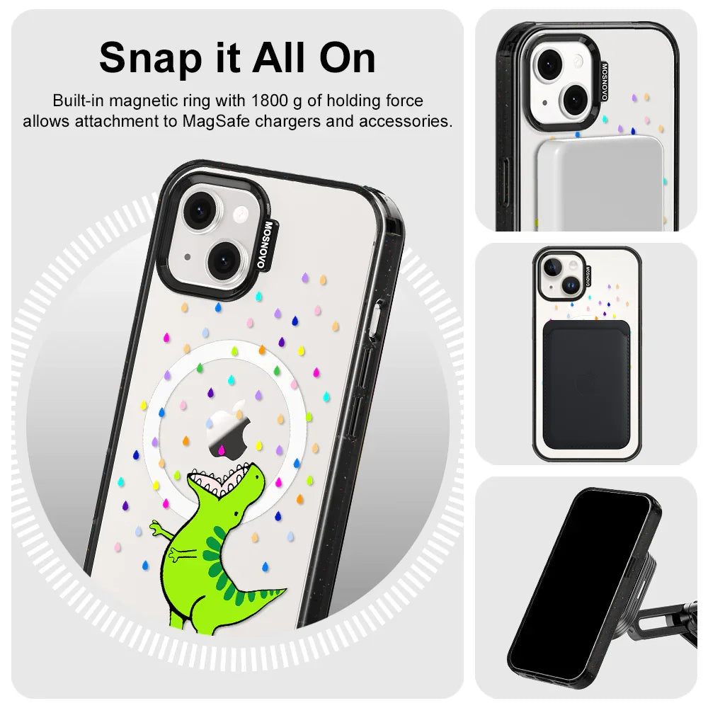 Rainbow Dinosaur Phone Case - iPhone 13 Case Clear Black ShockStone With MagSafe