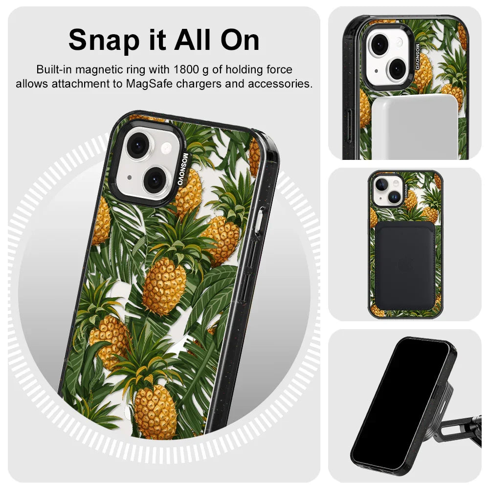 Pineapples Phone Case - iPhone 13 Case Clear Black ShockStone With MagSafe