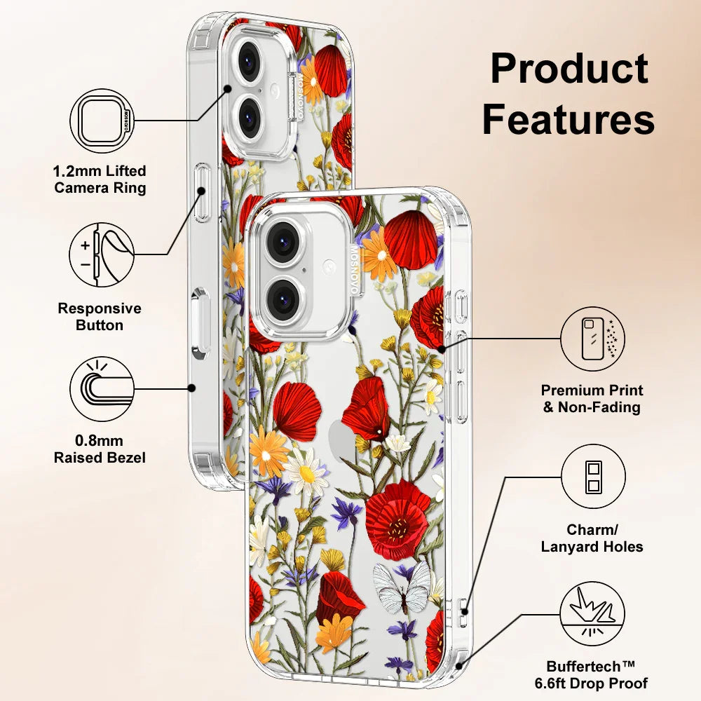 Poppy Floral Phone Case - iPhone 16 Plus Case Clear