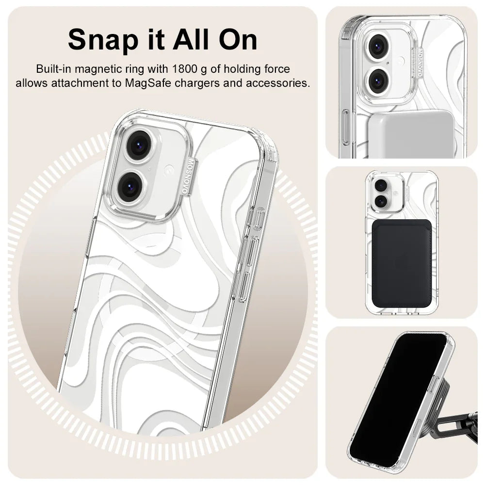 White Swirl Phone Case - iPhone 16 Case Clear With MagSafe