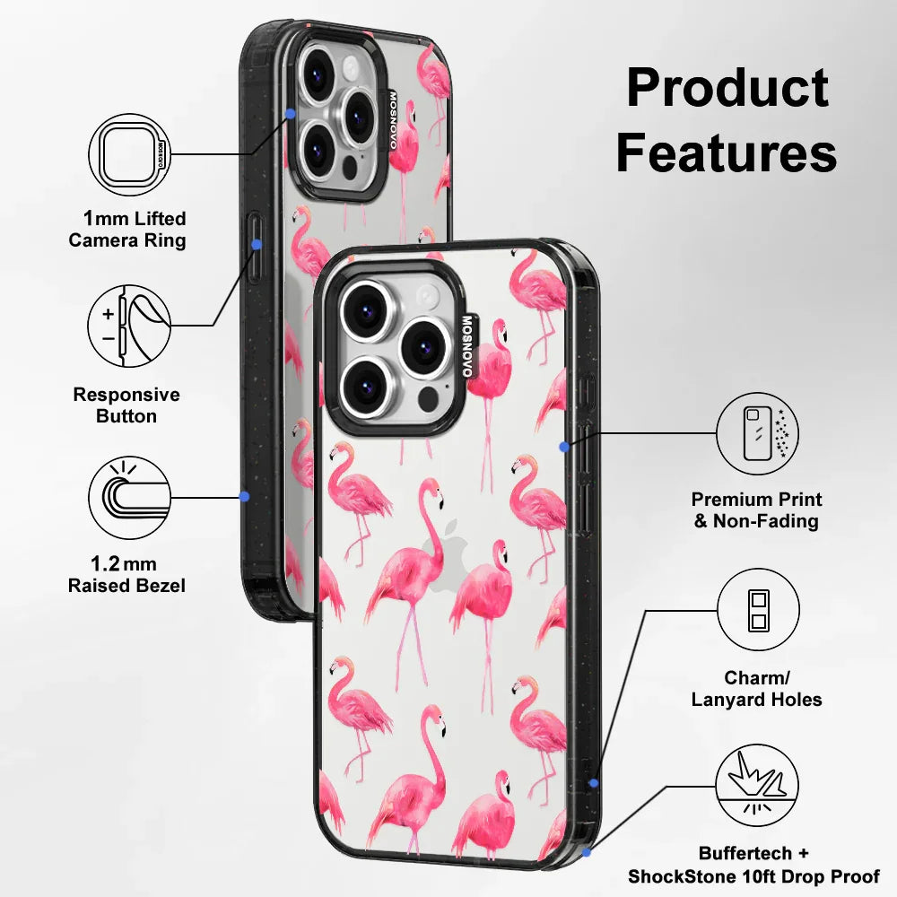 Flamingo Phone Case - iPhone 16 Pro Case Clear Black ShockStone