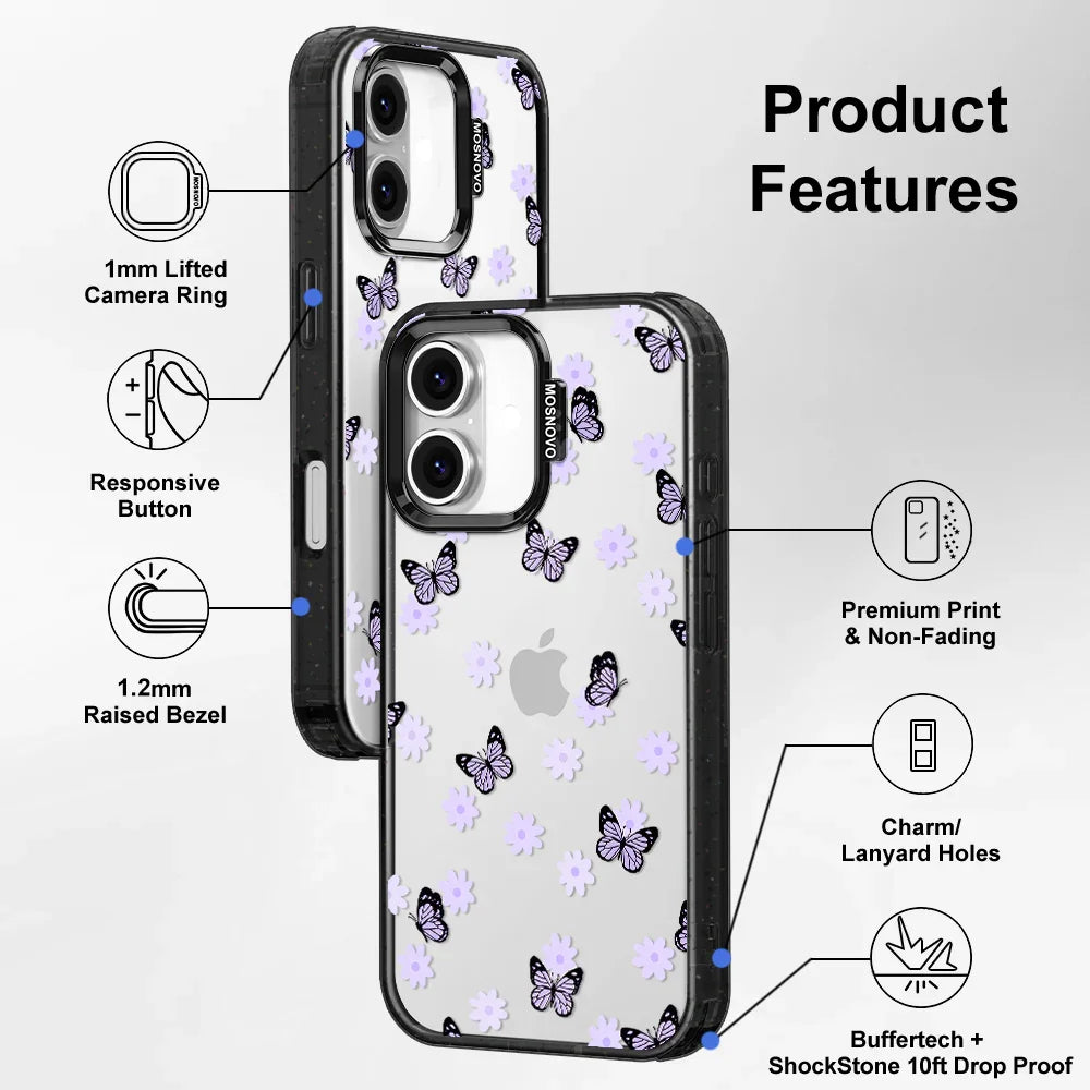 Lilac Butterfly Phone Case - iPhone 16 Case Clear Black ShockStone