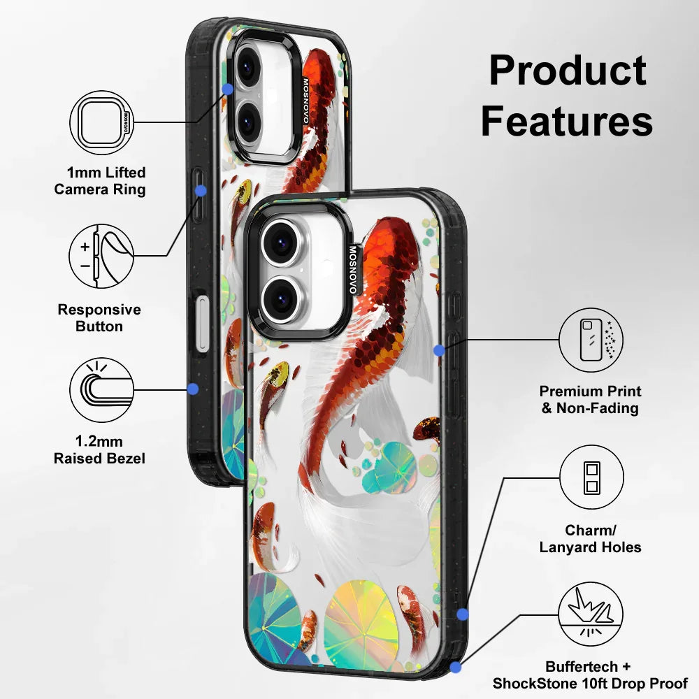 Koi Art Phone Case - iPhone 16 Case Clear Black ShockStone