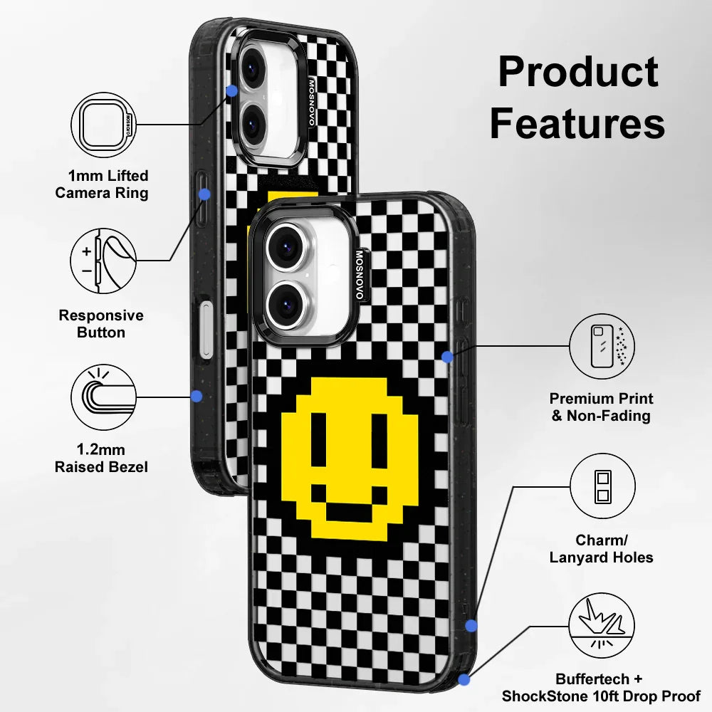 Smile Checkered Phone Case - iPhone 16 Case Clear Black ShockStone