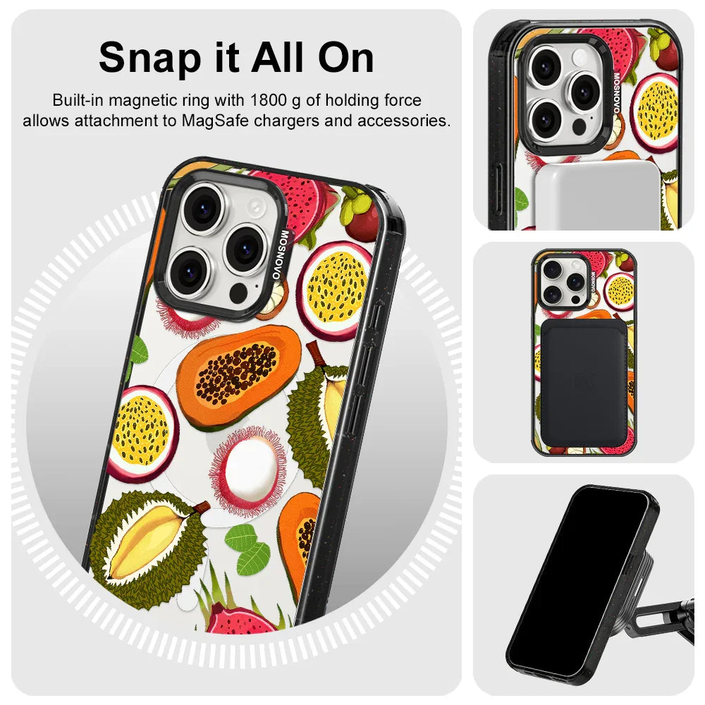 Tropical Fruits Phone Case - iPhone 15 Pro Max Case Clear Black ShockStone With MagSafe