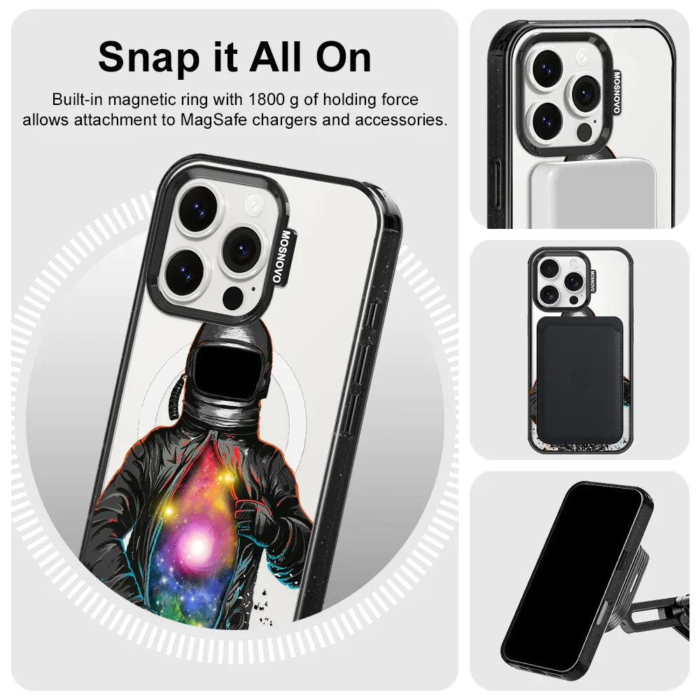 Mystery Astronaut Phone Case - iPhone 16 Pro Case Clear Black ShockStone With MagSafe