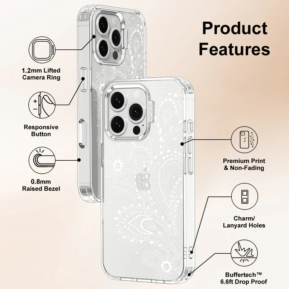 Aesthetic Flower Henna Phone Case - iPhone 16 Pro Case Clear