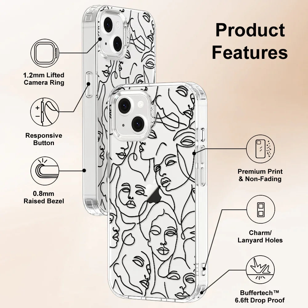 Abstract Face Line Art Phone Case - iPhone 14 Plus Case Clear