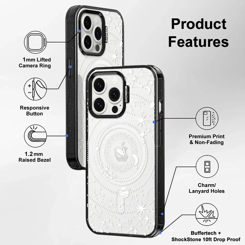 White Galaxy Phone Case - iPhone 14 Pro Max Case Clear Black ShockStone With MagSafe
