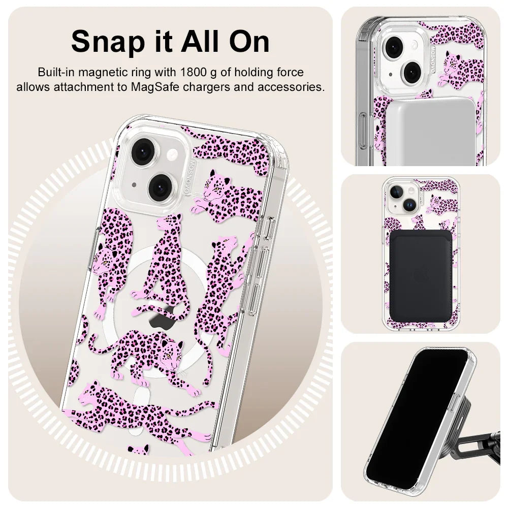 Pink Leopard Phone Case - iPhone 14 Case Clear With MagSafe