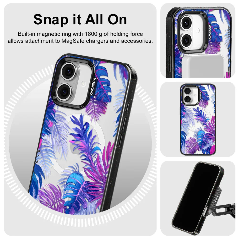 Fancy Palm Leaf Phone Case - iPhone 16 Case Clear Black ShockStone With MagSafe