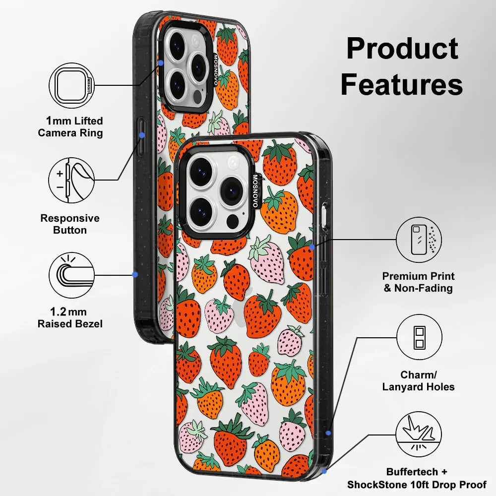 Cute Strawberry Phone Case - iPhone 13 Pro Case Clear Black ShockStone