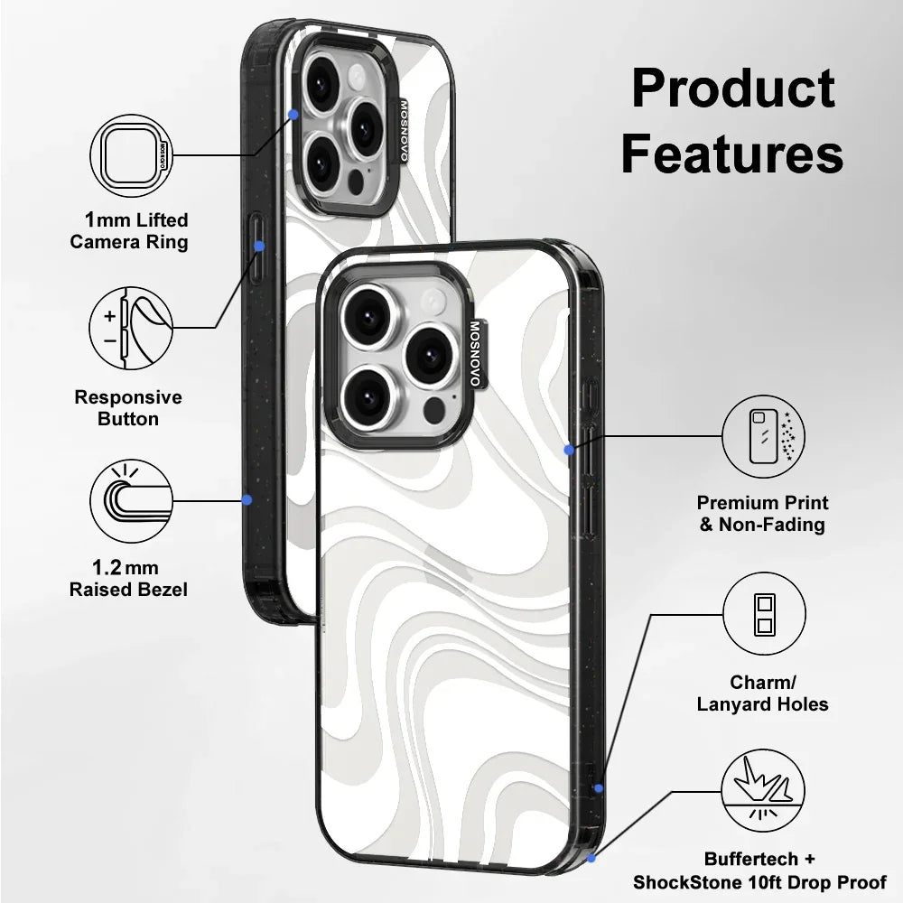 White Swirl Phone Case - iPhone 15 Pro Case Clear Black ShockStone