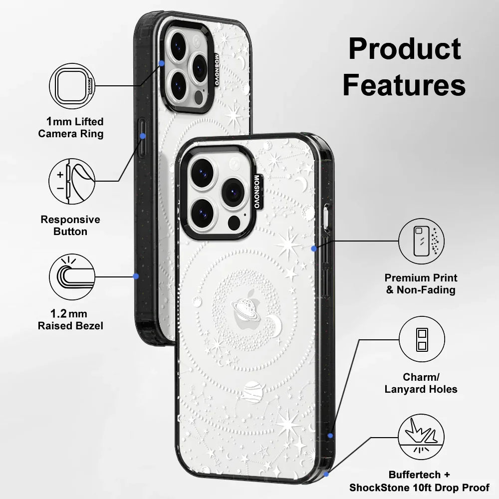 White Galaxy Phone Case - iPhone 14 Pro Max Case Clear Black ShockStone