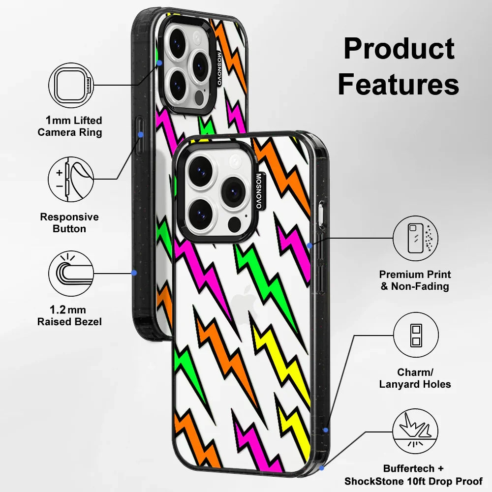 Colorful Lightning Phone Case - iPhone 14 Pro Case Clear Black ShockStone