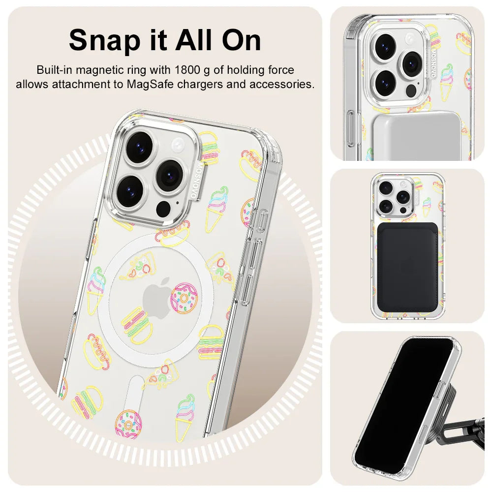 Neon Junk Food Phone Case - iPhone 16 Pro Case Clear With MagSafe