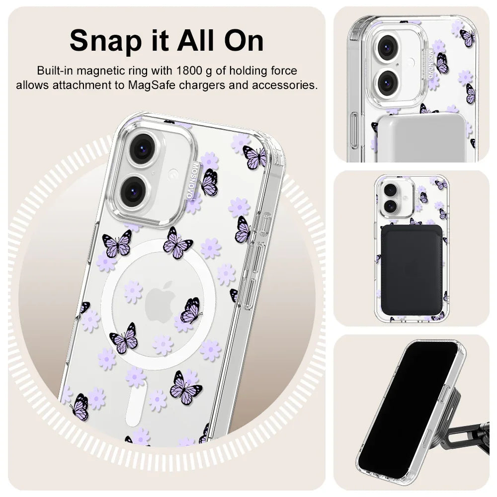 Lilac Butterfly Phone Case - iPhone 16 Case Clear With MagSafe