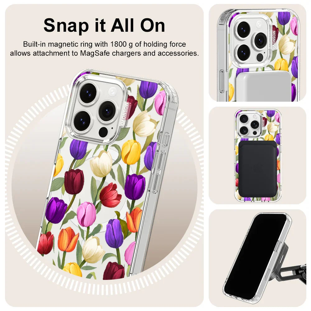 Colorful Tulips Phone Case - iPhone 16 Pro Case Clear With MagSafe