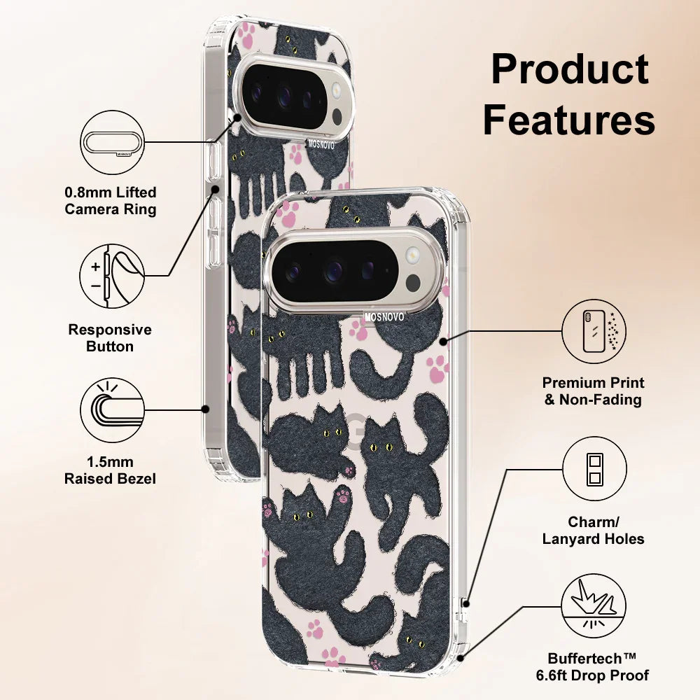 Black Furry Cat Phone Case - Google Pixel 9 Pro Case Clear