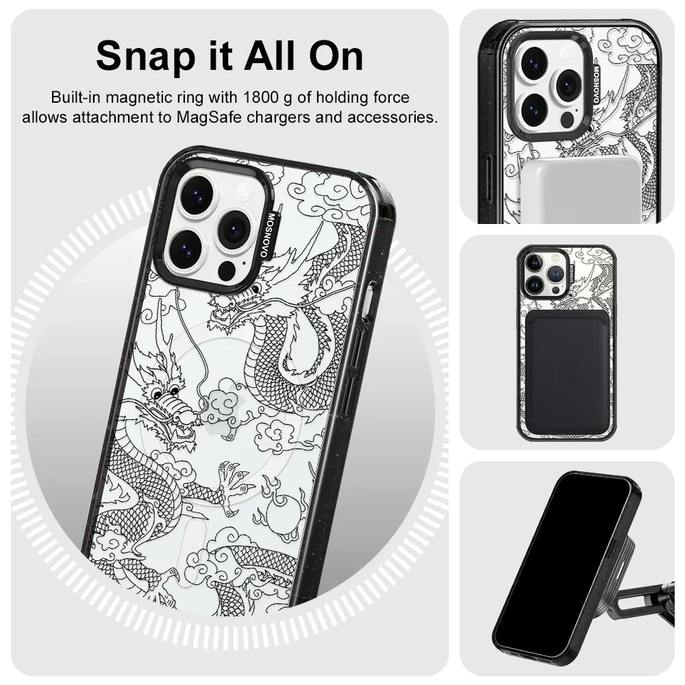 Black Dragon Phone Case - iPhone 13 Pro Max Case Clear Black ShockStone With MagSafe