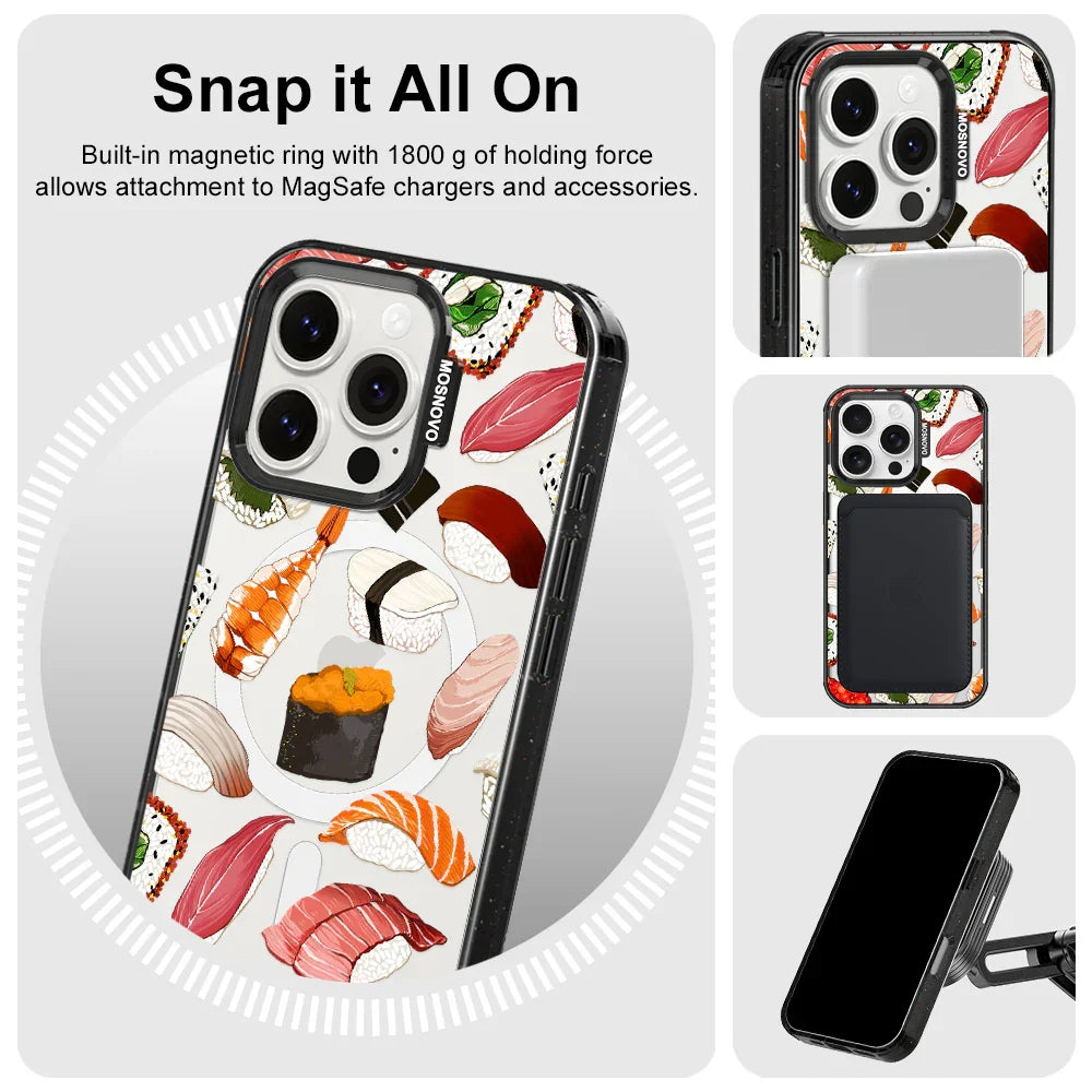 Sushi Phone Case - iPhone 16 Pro Case Clear Black ShockStone With MagSafe