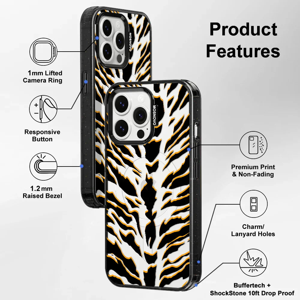 Tiger Print Phone Case - iPhone 14 Pro Max Case Clear Black ShockStone With MagSafe