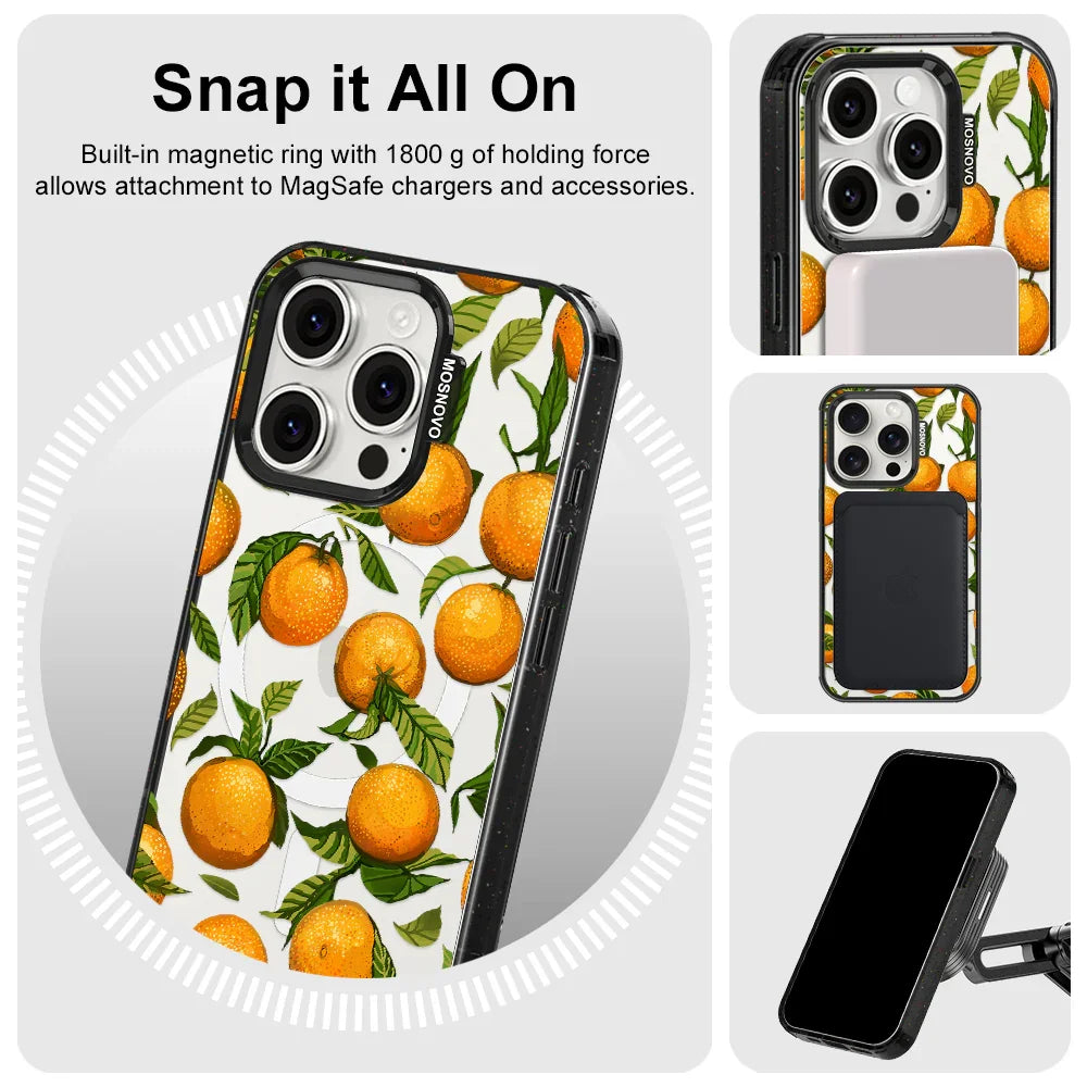 Tangerine Phone Case - iPhone 15 Pro Case Clear Black ShockStone With MagSafe