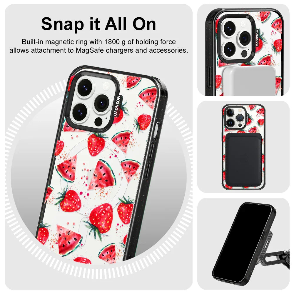 Watermelon Strawberry Phone Case - iPhone 13 Pro Case Clear Black ShockStone With MagSafe