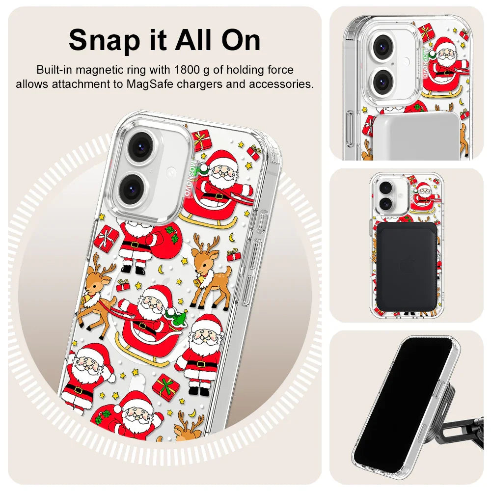 Cute Santa Claus Deer Phone Case - iPhone 16 Case Clear With MagSafe