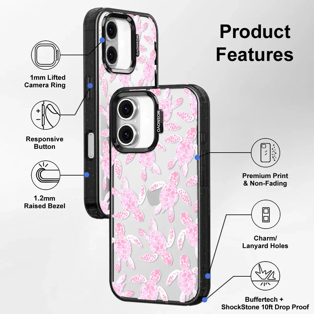 Pink Turtle Phone Case - iPhone 16 Plus Case Clear Black ShockStone