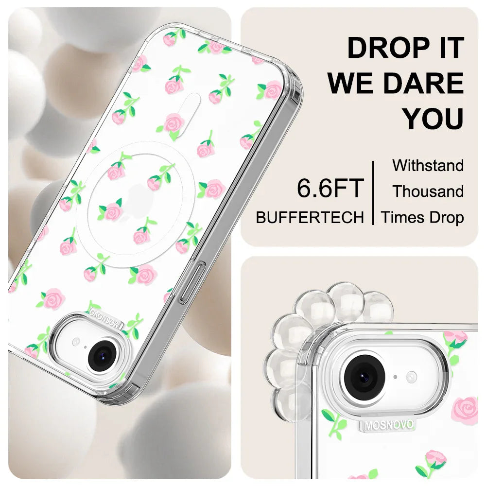 Pink Rose Floral Phone Case - iPhone 16e Case Clear With MagSafe