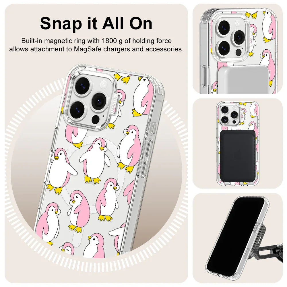 Pink Penguins Phone Case - iPhone 16 Pro Max Case Clear With MagSafe